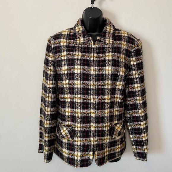 Yellow Red Y2K Plaid Shacket Jacket Blazer Size 16 XL Dark Academia Window Pane - Picture 2 of 10